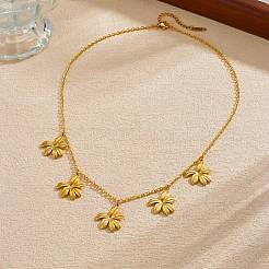 304 Stainless Steel Flower Multi Pendant Bib Necklaces for Women&nbsp;WG4B855-01