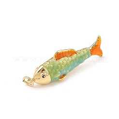 真鍮製エナメルペンダント  魚  丸カン付き  鉛フリー＆カドミウムフリー  長持ちメッキ  ラックめっき  18KGP本金メッキ  薄緑  37x8x14mm  穴：3mm&nbsp;KK-L255-03G-B01