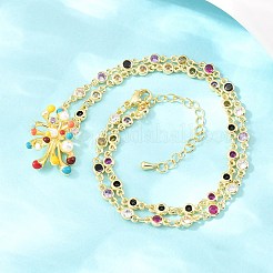 真鍮パヴェのカラフルなキュービックジルコニアとエナメルの花火ペンダントネックレス（女性用）  長持ちメッキ  ラックめっき  鉛フリー＆カドミウムフリー  18KGP本金メッキ  16.06インチ（40.8cm）&nbsp;NJEW-F364-03G