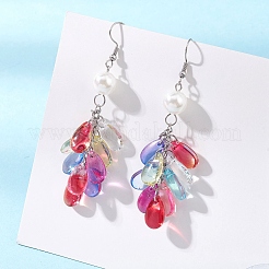 Glass & Plastic Pearl Teardrop Tassel Dangle Earrings&nbsp;EJEW-JE06818