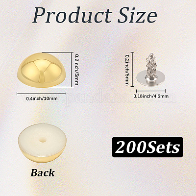 プラスチックボタン200個  半円  ゴールド  10x5mm&nbsp;KY-CL0001-01A-1