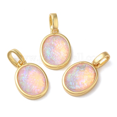 Rack Plating Brass with Synthetic Opal Pendants&nbsp;KK-S370-09G-01-1