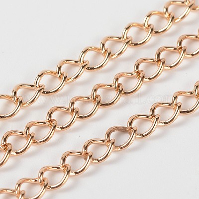 アイアン製ツイストチェーン  溶接されていない  スプールで  金メッキ  7x5x1mm  約328.08フィート（100m）/ロール&nbsp;CH-S116-1