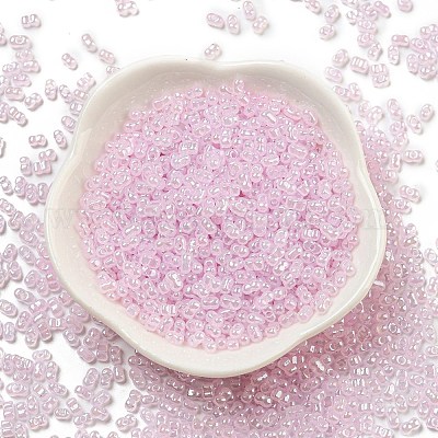 セイロンガラスシードビーズ  ピーナッツ  ピンク  4~4.5x2~2.5x2~2.5mm  穴：0.8~0.9mm  約10000個/ポンド&nbsp;SEED-K009-02B-28-1