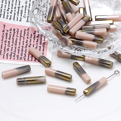 電気メッキガラスビーズ  多面カット  長方形  桃パフ  19.5~20x4x4mm  穴：1mm&nbsp;LS-GLAA-D024-02C-1