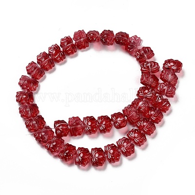 透明ガラスビーズ連売り  蓮  暗赤色  10x14x7mm  穴：0.8mm  約38個/連  14.17インチ（36cm）&nbsp;GLAA-F114-01M-1
