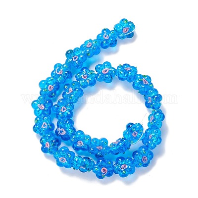 手作りランプワークビーズ連売り  バンピー  花  ドジャーブルー  13.5~14x14.5~15x7~8mm  穴：1.4mm  約28個/連  14.57インチ（37cm）&nbsp;LAMP-D015-08F-1