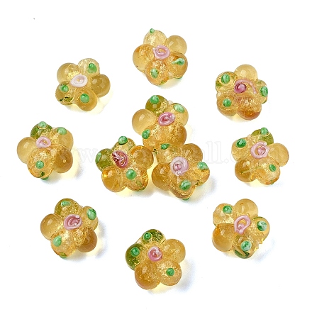 15個の手作りランプワークビーズ  バンピー  花  ゴールデンロッド  13.5x14.5x7mm  穴：1.4mm&nbsp;LAMP-YW0001-66I-1