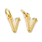 Brass Pendants, Cadmium Free & Nickel Free & Lead Free, with Jump Ring, Letter V, 10.5x7x1.5mm, ring: 5~6x0.8~1mm, inner diameter: 3~4mm