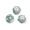 Baking Paint Glass Enamel Beads, Hand Painted Beads, Round, Silver, 9.5x11mm, Hole: 1.2mm
