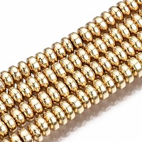電気メッキ非磁性合成ヘマタイトビーズ連売り  ロンデル  ライトゴールドメッキ  4x2mm  穴：1mm  約180個/連  15.7インチ&nbsp;G-Q465-19KC