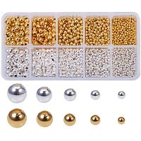 真鍮製スペーサービーズ  シームレス  ラウンド  ゴールデン＆シルバー  2.4~6mm  穴：0.8~2.5mm  約2340個/箱&nbsp;KK-PH0034-85