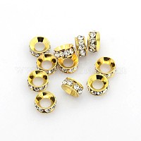 真鍮製ラインストーンスペーサービーズ  グレードA  ロンデル  ゴールデンの金属色  クリスタル  7x3.3mm  穴：3.5mm&nbsp;X-RB-A020-7mm-01G