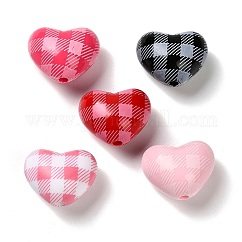 Opaque Acrylic Beads, Heart with Check Pattern, Mixed Color, 14.5x18.5x12mm, Hole: 2mm