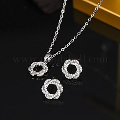 Brass Clear Cubic Zirconia Pendant Necklace & Stud Earrings Sets for Women&nbsp;FS-WGA251C-02