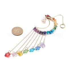 Glass Star & Natural Pearl Pendant Decoration&nbsp;HJEW-JM01183-01