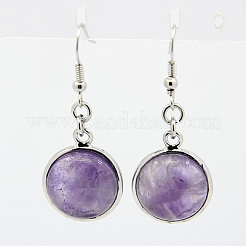 ファッションナチュラルアメジストピアス  真鍮製のピアスフック付き  半円/ドーム  44~45x18~19mm  ピン：0.6mm&nbsp;EJEW-E003-1
