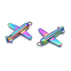 レインボーカラーアロイペンダント  カドミウムフリー＆ニッケルフリー＆鉛フリー  飛行機  35x31.5x4.5mm  穴：2.5mm&nbsp;PALLOY-N156-192-NR