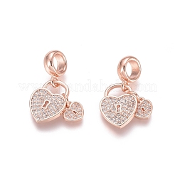 Brass Micro Pave Cubic Zirconia European Dangle Charms&nbsp;ZIRC-E163-13RG