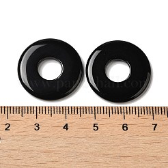 天然ブラックオニキス（染色＆加熱）ペンダント  ドーナツ/円盤チャーム  22.5x3mm  穴：8.5mm&nbsp;G-M415-06B