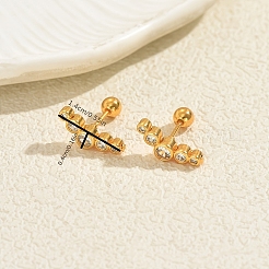 幾何学模様の真鍮製パヴェクリアキュービックジルコニアスタッドピアス  ゴールドカラー  14x4mm&nbsp;GE7127