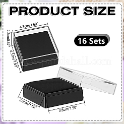 透明なプラスチック製のルースダイヤモンド収納ボックス  正方形  ブラック  4.3x4.3x2.2cm&nbsp;CON-WH0083-018A