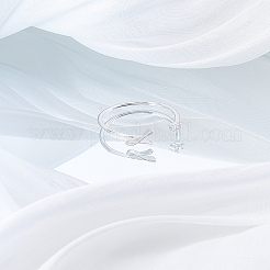 1Pc Letter Brass Rhinestone Open Cuff Rings for Women&nbsp;AJEW-LP0004-47L-S