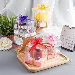 DIYギフトボックス作り  プラスチックpvcボックスギフト包装  紙底ホルダー  グリッターメタリックリボン  弾性包装リボン弓  ミックスカラー  箱：9x9x9センチメートル  20個/セット&nbsp;DIY-NB0003-11
