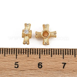 真鍮製マイクロパヴェキュービックジルコニアビーズ  クロス  18KGP本金メッキ  9x9x4mm  穴：2mm&nbsp;KK-K407-11G