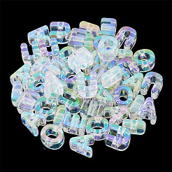 50 個 5 スタイル UV メッキレインボー虹色アクリルビーズ  イニシャルビーズ  アエイオウ  透明  20.5~21x8.5~18x13.5~14mm  穴：6mm  10個/スタイル&nbsp;OACR-TA0004-67G