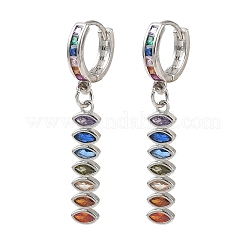 Brass Pave Cubic Zirconia Hoop Dangle Earrings&nbsp;KK-CBAD9DF-02P-A