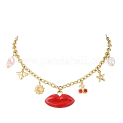 304 Stainless Steel with Plastic Bib Necklaces for Women&nbsp;NJEW-K300-05G