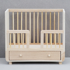木製ベビーベッドのミニチュア装飾品  マイクロランドスケープホームドールハウスアクセサリー  小道具の装飾のふりをする  古いレース  110x64x99mm&nbsp;PW-WGC84EF-01