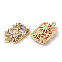 真鍮チャーム  ガラスと  花の長方形  ゴールドカラー  ミックスカラー  23x14x3mm  穴：1.6mm&nbsp;KK-C062-017G