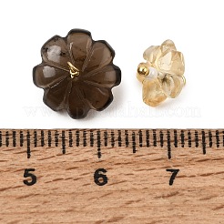 天然石混合石彫刻ペンダント  真鍮製のループが付いた花のチャーム  染めと未染色の混合  ゴールドカラー  8~11x7~13mm  穴：1.2~1.5mm&nbsp;GG-CBA7F68-01G