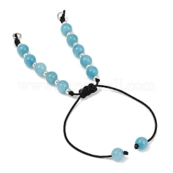 Dyed Natural Malaysia Jade Round Beaded Adjustable Braided Polyester Cord Bracelet Making&nbsp;AJEW-JB01325-02