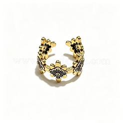 女性用真鍮カフオープンリング  花  アンティーク黄金  15~20mm&nbsp;WG9593C-01
