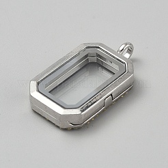 ガラス付き合金フォトフレームペンダント  長方形  プラチナ  41.5x23x7.5mm  穴：4.8mm&nbsp;PALLOY-WH0120-15P