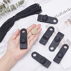 プラスチック製のキャンプテントクリップ  スパイラルバックル付き防風オーニングテントクランプ  軽量キャンバス固定バックル  屋外の防水シートクリップ  ポリエステルコード付き  ブラック  8.5x2.6x2.8cm  穴：13mm  12pc&nbsp;TOOL-PH0001-36