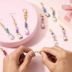 10個 5スタイル 合成ターコイズチップ&合金エナメル猫ペンダント装飾  合金製カニカン付き  ミックスカラー  59~62mm  2個/スタイル&nbsp;HJEW-SZ00018