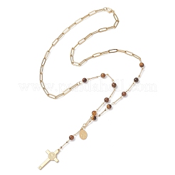 Natural Tiger Eye Round Rosary Bead Necklaces&nbsp;NJEW-JN05574-02