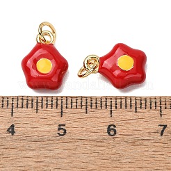 真鍮製エナメルペンダント  花のチャーム  鉛フリー＆カドミウムフリー  長持ちメッキ  ラックめっき  暗赤色  13x10x4mm  穴：3mm&nbsp;LS-KK-CJC21A4-01G-06-RS