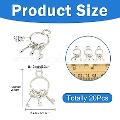 20 個の亜鉛チベットスタイル合金ペンダント  キーホルダーキー  アンティークシルバー  24x12.5mm  穴：3mm&nbsp;FIND-YW0010-08