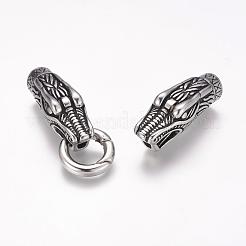304ステンレス鋼スプリングゲートリング  Oリング  2コード末端を有する  竜の頭  アンティークシルバー  76x18x12mm  半分穴：8mm&nbsp;STAS-P162-15