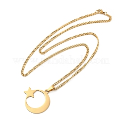201 Stainless Steel Crescent Moon Star Pendant Twisted Chain Necklaces&nbsp;NJEW-S387-07G