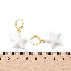 真鍮製フープピアス  エナメル  五芒星  18KGP本金メッキ  ホワイト  36.5x20mm&nbsp;EJEW-S251-02A-G