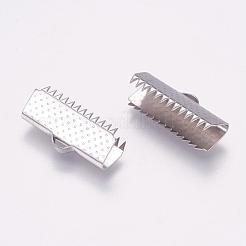 変色しにくい304ステンレススチールリボンカシメエンドパーツ  ステンレス鋼色  9.5x20mm  穴：1.5x3mm&nbsp;STAS-K148-08P-F