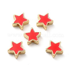 ラックメッキ合金エナメルビーズ  スター  ゴールドカラー  レッド  11x11x5mm  穴：1.6mm&nbsp;ENAM-F146-19G-04