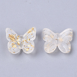 透明スプレー塗装ガラスチャーム  金色の箔付き  蝶  透明  10x11x3mm  穴：1.2mm&nbsp;GLAA-N035-08A-B03