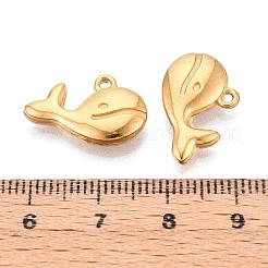 304ステンレスペンダント  クジラのチャーム  イオンプレーティング（ip）  18KGP本金メッキ  12x18.5x4mm  穴：1.2mm&nbsp;STAS-T065-22G